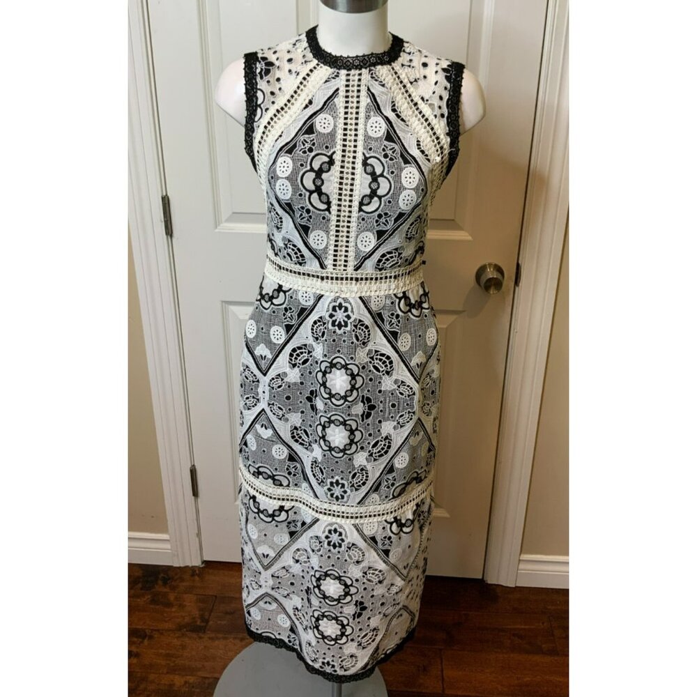 Alexis Black & White Floral Lace Sleeveless Midi Dress, Size Medium - Picture 2 of 10